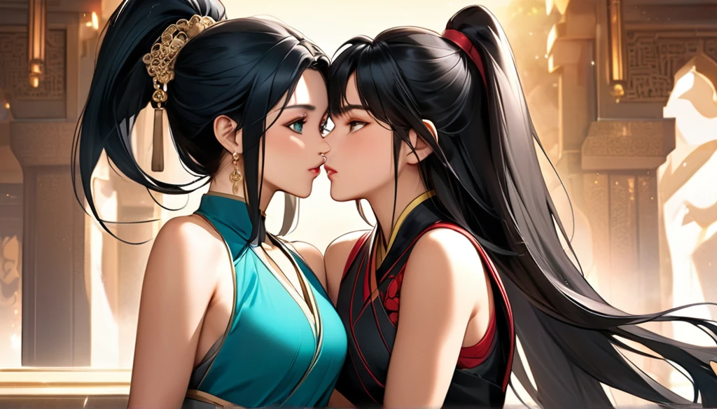 they are two women in lingersuits are kissing each other, artwork in the style of guweiz, wlop and sakimichan, wlop and ross tran, artgerm and ruan jia, ruan jia and artgerm, lesbian art, wlop and artgerm, artgerm and wlop, beautiful digital artwork