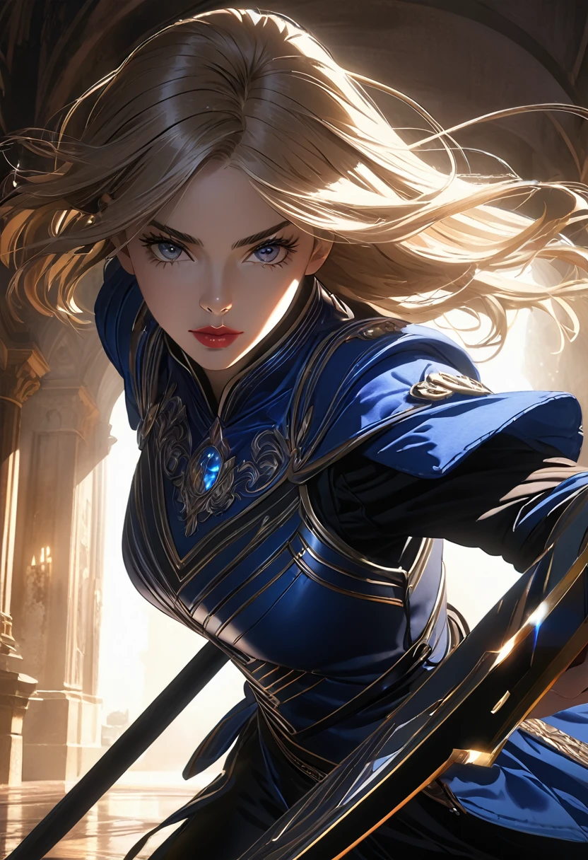 A woman with a striking and powerful demeanor, holding a weapon, 1girl, detailed face, beautiful detailed eyes, beautiful detailed lips, extremely detailed eyes and face, long eyelashes, confident expression, action pose, intricate outfit, detailed textures, dynamic lighting, dramatic shadows, digital art, concept art, cinematic composition, vibrant color palette, hyper-realistic, 8k, high resolution, photorealistic, masterpiece, ray-traced, volumetric lighting