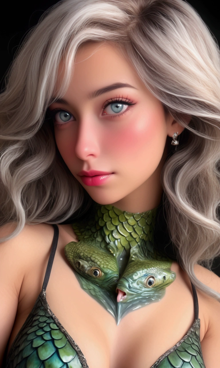create an image of a blonde woman named Taylor with scales and reptilian eyes