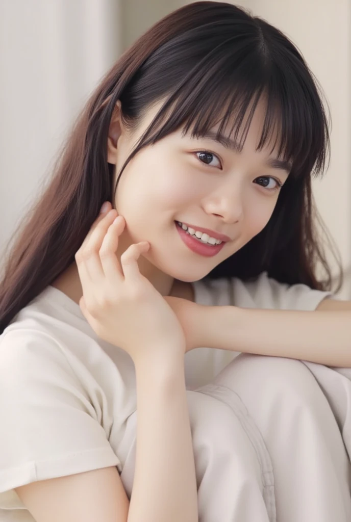 photograph,Highest quality,Perfect Face,Smiling Face,sofa,