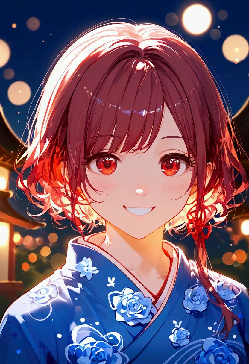 nai3, close up, masterpiece, best quality, bokeh, cute, Score_9,Score_8_up,Score_7_up,highest quality,detailed, One Girl, Ghost Girl, Red eyes, kimono, smile, kawaii, masterpiece, best quality, high quality, ultra detailed