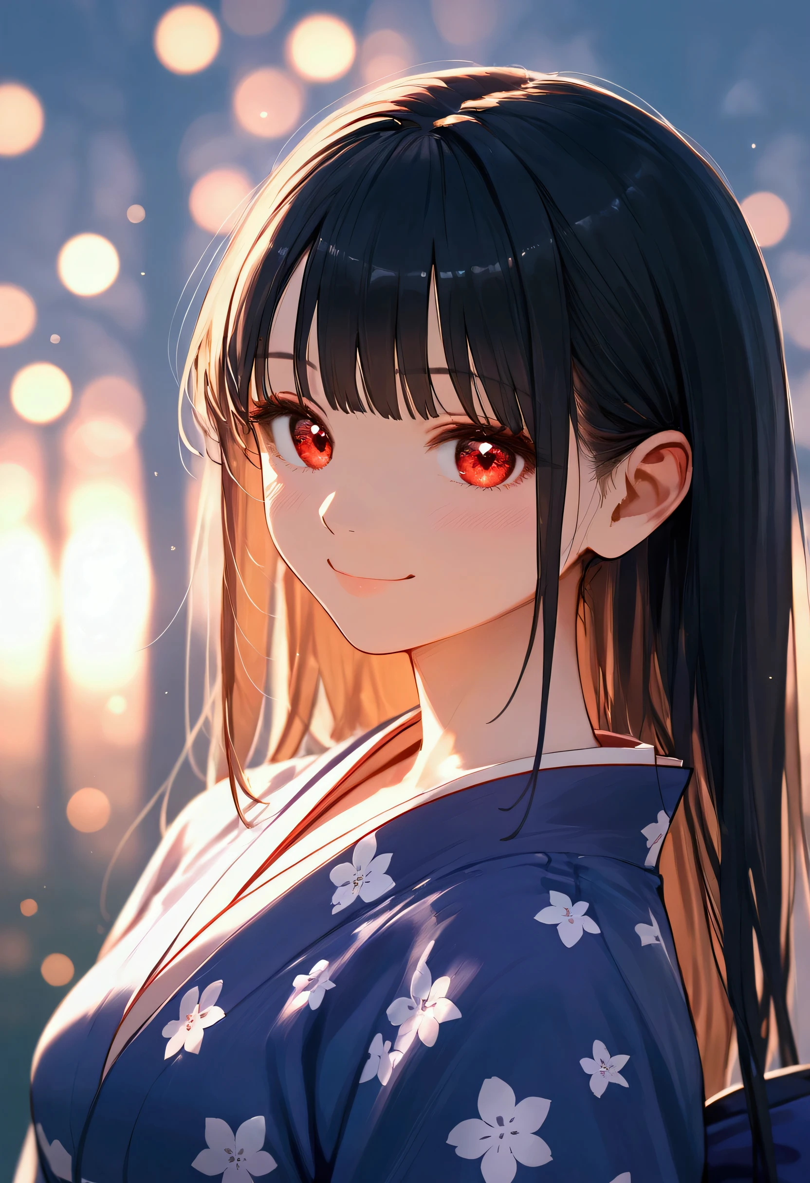 nai3, close up, masterpiece, best quality, bokeh, cute, Score_9,Score_8_up,Score_7_up,highest quality,detailed, One Girl, Ghost Girl, Red eyes, kimono, smile, kawaii, masterpiece, best quality, high quality, ultra detailed