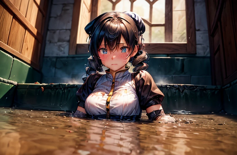 girls, Slightly High Resolution , tears, Wet, Student Uniform, uniform, dark, Sink, blue Swamp, Sink, Drowning, Sticky, Muddy, Sticky, (Best Quality,4K,8k, High Resolution ,masterpiece:1.2),Ultra-detailed,(Realistic,photoRealistic,photo-Realistic:1.37),(Complex,Advanced Details:1.4), dramatic lighting,Whimsical atmosphere,(dark fantasy,gothic:1.2),dramatic,dark,Unlucky,gag,