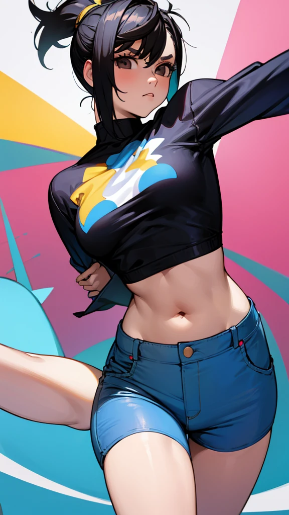A sexy girl in a crop top and transparent leggings