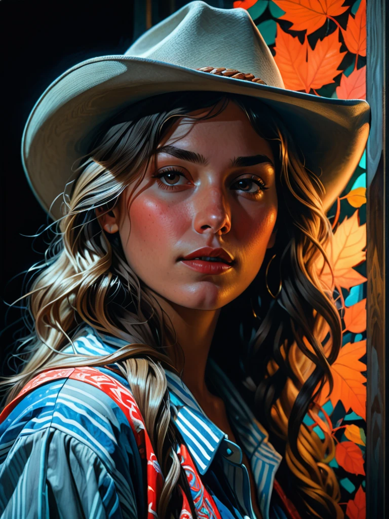 ( front focus ),(In the Dark:1.6), Ultra realistic portrait of a woman by David Hockney and Alphonse Mucha, Fantasy Art , Realistic,  dynamic lighting,  Art Station , Poster,   Volume Lighting  , Highly detailed face, 4k yen,  Award-winning,,  1 girl, In the Dark, Deep Shadow, Modest, cowboy shot,(Official attire:1.4) ,Long Hair,Gray Hair,