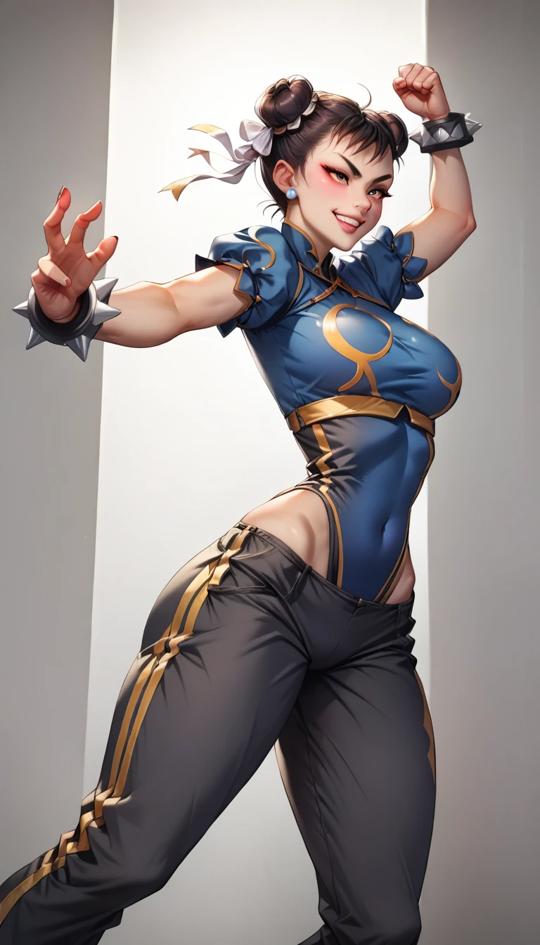 Furry, female, Cinderace, dressed in Chun-Li's iconic outfit, performs a powerful lightning kick with dynamic motion lines and dramatic lighting, The pose is full-body, with strong foreshortening on the leg and speed lines around the kick. The scene is captured from a dynamic camera angle, emphasizing the power and speed of the attack. The background is blurred to focus on the action, and the overall style is reminiscent of Aruurara's manga art, Still life artstyle, Detailed, high quality, sharp, clean, well-drawn, dynamic, dramatic, powerful, energetic, expressive, emotional, beautiful, realistic, well-lit, colorful, vibrant, harmonious, balanced, visually appealing, aesthetically pleasing