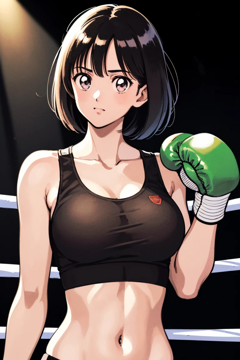 (((Full Body Shot、Female professional boxer、In the ring、          Boxing Gloves          、Slender body、 short hair、Big Breasts、Sports Bra)))、((Pencil drawing))、((Manga))、(masterpiece、top-quality)、Best Quality, masterpiece, 超A high res, (Realistic:1.4), ((masterpiece:1.4, Best Quality)), ((masterpiece, Best Quality)), (Manga style:1.4)、 (超A high res:1.2),  high res、flawless、masterpiece, Best Quality,               Soft Dim Lighting              , addition_detailed, Good lighting、A highly detaileded、((beautifull detaileded face))、( ((ultra-detailedliert )))、ns   、Side light、((Raising awareness 、 best to      write a professional photo on a boxing ring ))、Highly detaileded eyes、              perfect lighting 、(extremelydetailededCG:1.2)、(((masterpiece))), (1 personの少女)、(1 person)、              solo focus           、    、 beautiful girl with beautiful detaileds,  very cute, beautiful girl with beautiful detaileds,                 write a professional photo on a boxing ring     , extremely detaileded eye and face, （ 人物の接写 ）、(Manga style:1.1)、Plain Bottom、(masterpiece、Best Quality:1.2)、((              facing the front          :1.2))、With bangs、Young woman 、((               upper body  :1.2))、 short hair、    、 Outside、              Boxing Gloves              、Full Body Shot