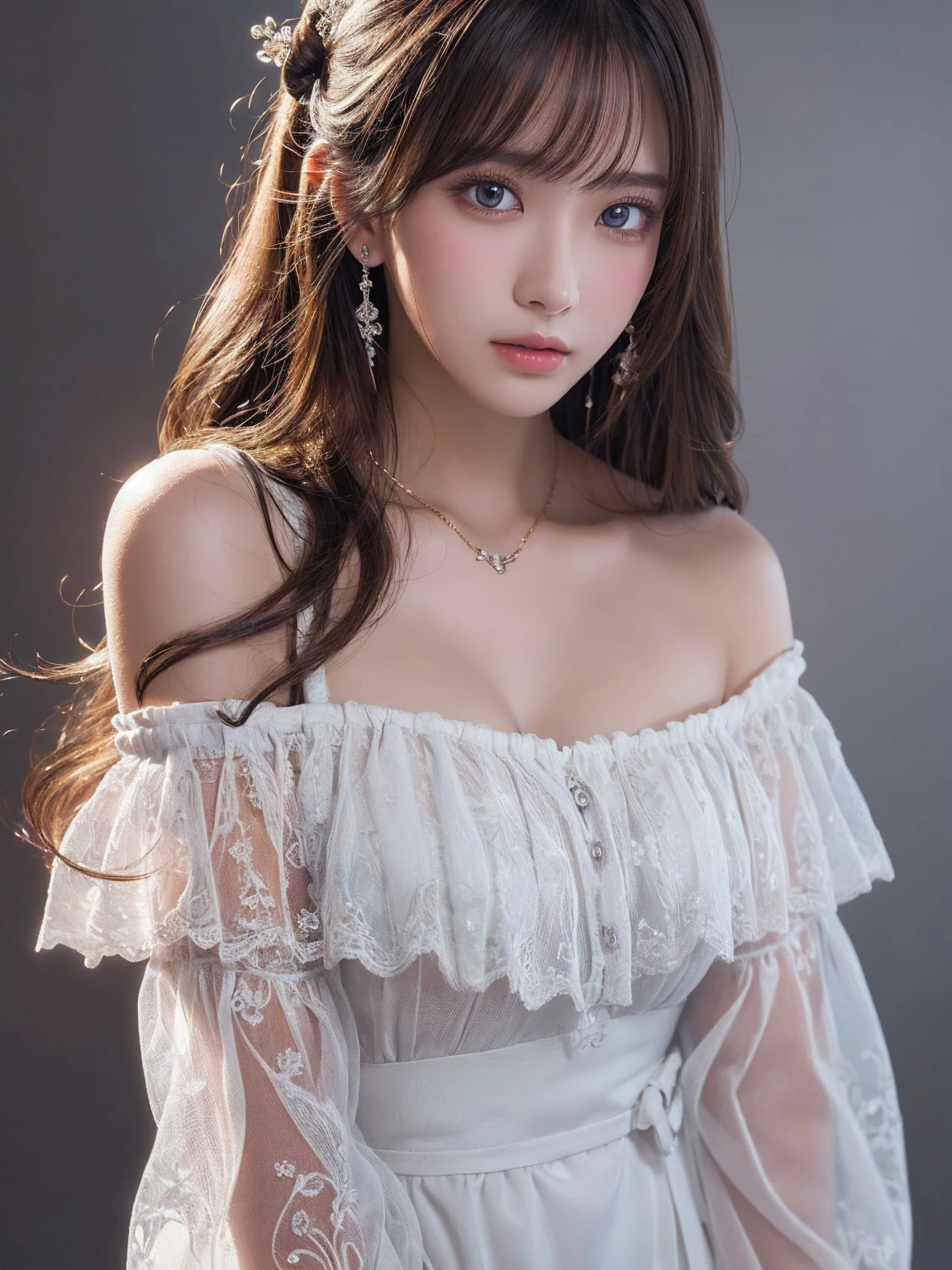 ((((Highest quality))))、(((Ultra-precision CG16K wallpaper)))、(((masterpiece)))、(((Very detailed)))、(((Extremely detailed)))、((１29 year old mature woman:1.6))、((とてもbeautiful日本人の顔))、((Yua Mikami:1.5))、((Straight medium hair、Blunt bangs:1.5))、(Shiny brown hair)、eyeliner、eye shadow、High nose、Small nostrils、Small Mouth、Seductive lips、beautiful breasts、((C cup size breasts))、Cleavage、Voluptuous body、eight-headed body、Perfect Proportions、Perfect Anatomy、Perfect composition、beautiful detailed shading、beautiful, Natural light、beautiful detail glow、Written boundary depth、(((High chroma)))、(((Genuine:1.9)))、((Vivid:1.5))、((beautiful Skin))、((Skin Texture))、((Genuineな皮膚感))、(((Bust Shot:1.6)))、((Front view、Shoot from the front、Front Low Angle:1.6))、(((close your eyes、Confused face、Frowning:1.6)))、((Woman with mouth wide open、Look forward:1.6))、Bright sunlight、Natural light、(((Woman sitting on cushion、Flower stem wallpaper:1.5)))、(Sleeping pose:1.6)、(((Light blue see-through lace negligee:1.6)))、((Earrings、Wearing a choker:1.3))、（1 girl）