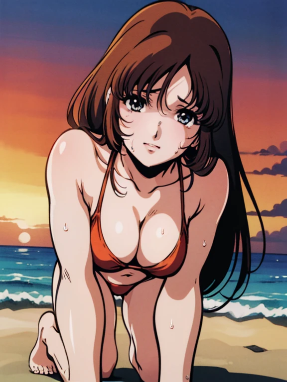 (((asakura minami:1.3))),((masterpiece)),((highest quality)),super detailed,(thin entire outline),enlightenment,explicit,((1girl:1.3)),dutch angle,black hair,medium hair on shoulders,black eyes,small nose,perfect body,beautiful body,beautiful character design,perfect eyes,perfect face,(happy,smile,red cheeks,having fun:1.2),small open mouth,perspiration,wallpaper,ultra high resolution,8k,photo shoot,(beautiful large breast:1.2),beautiful legs,perfect feet,beautiful skin,fair skin,smooth skin,official style,official art,make a screen cap,outdoor,(summer beach),sunshine,bright lighting,white bikini,(((micro bikini,protruding nipples,camel toe:1.3))),((wide spread legs,peace sign:1.2)),(relaxing on beach chair:1.3)