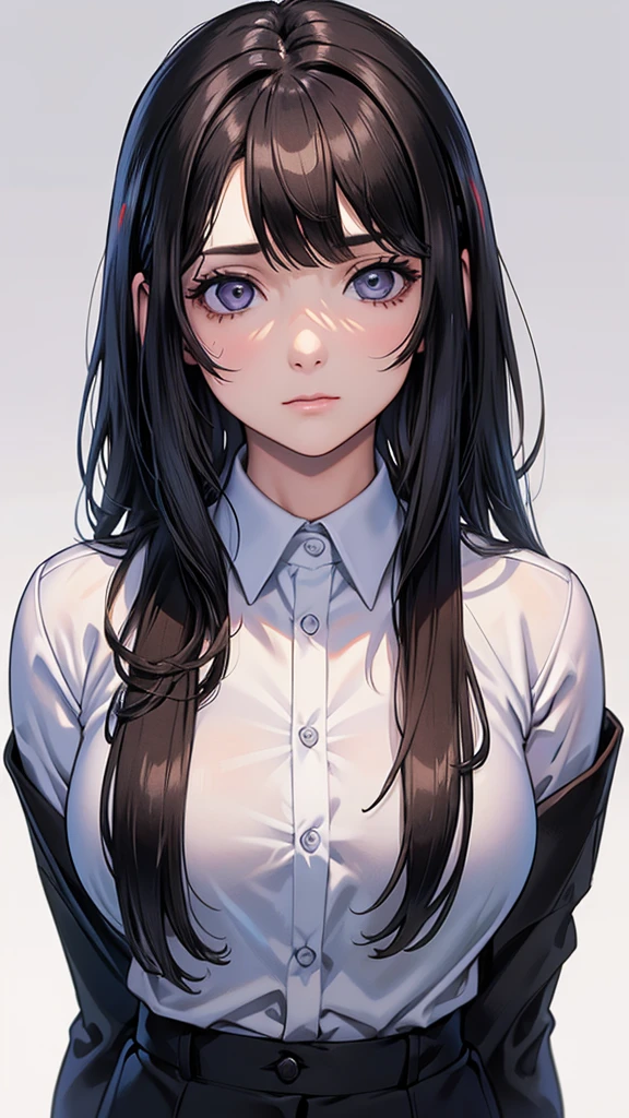  adult female, Alone, sexy,8K resolution,((Best Quality)), super high definition, (Grim expression), (Black eyes), A beautiful, symmetrical face, (brown cut medium hair),Officeジャケット, suit pants ,Realistic:1.4,Realistic:1.4,(masterpiece:1.2), perfect eyes,Perfect Eyes, anatomically correct human body,Office