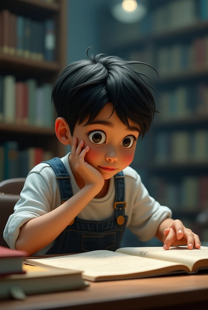 A boy looking at some papers 