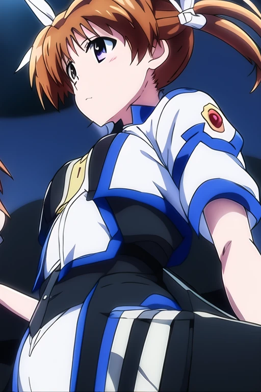 Takamachi Nanoha is a pregnant woman in a black combat uniform