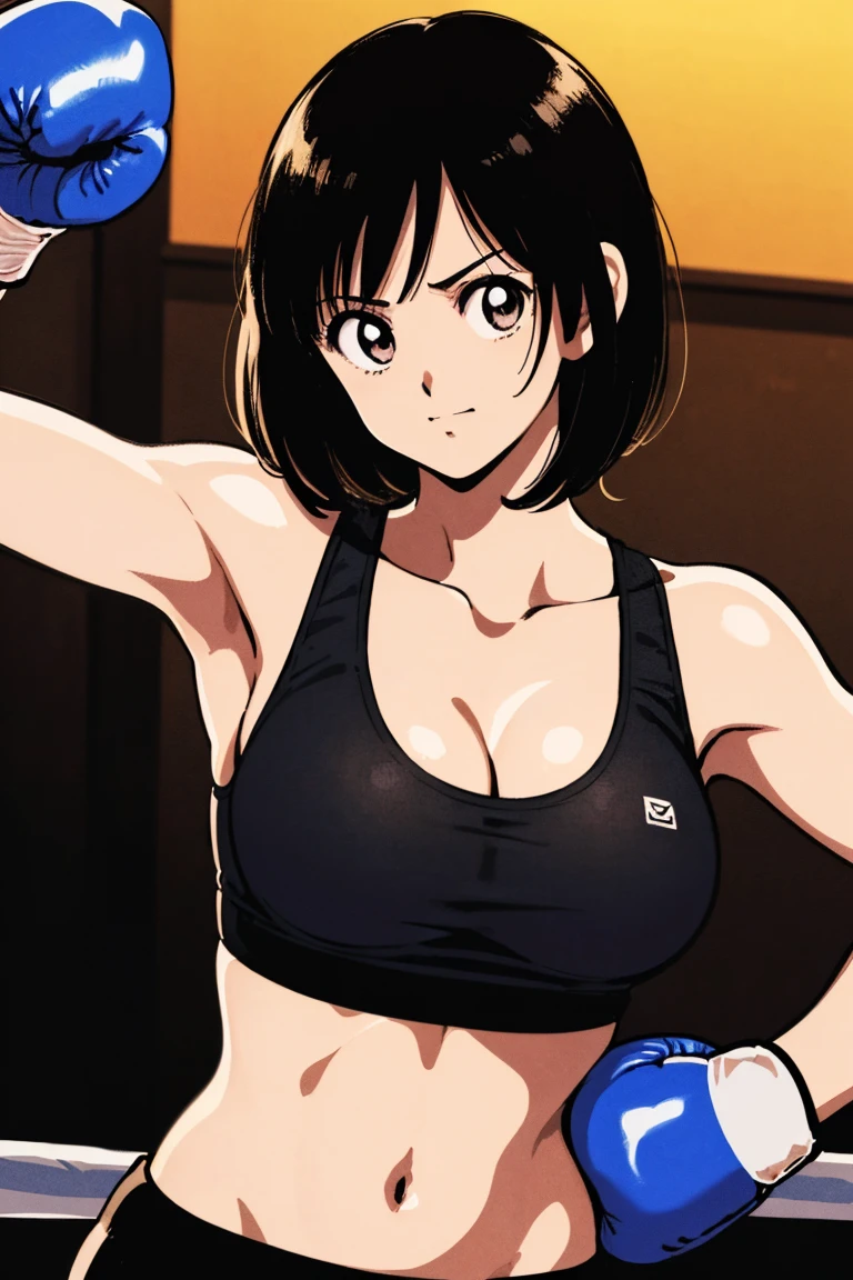 (((Full Body Shot、Female professional boxer、In the ring、          Boxing Gloves   、Armpit     、Embarrassing  、Slender body、 short hair、Big Breasts、Sports Bra)))、((Pencil drawing))、((Manga))、(masterpiece、top-quality)、Best Quality, masterpiece, 超A high res, (Realistic:1.4), ((masterpiece:1.4, Best Quality)), ((masterpiece, Best Quality)), (Manga style:1.4)、 (超A high res:1.2),  high res、flawless、masterpiece, Best Quality,               Soft Dim Lighting              , addition_detailed, Good lighting、A highly detaileded、((beautifull detaileded face))、( ((ultra-detailedliert )))、ns   、Side light、((Raising awareness 、 best to      write a professional photo on a boxing ring ))、Highly detaileded eyes、              perfect lighting 、(extremelydetailededCG:1.2)、(((masterpiece))), (1 personの少女)、(1 person)、              solo focus           、    、 beautiful girl with beautiful detaileds,  very cute, beautiful girl with beautiful detaileds,                 write a professional photo on a boxing ring     , extremely detaileded eye and face, （ 人物の接写 ）、(Manga style:1.1)、Plain Bottom、(masterpiece、Best Quality:1.2)、((              facing the front          :1.2))、With bangs、Young woman 、((               upper body  :1.2))、 short hair、    、 Outside、              Boxing Gloves              、Full Body Shot