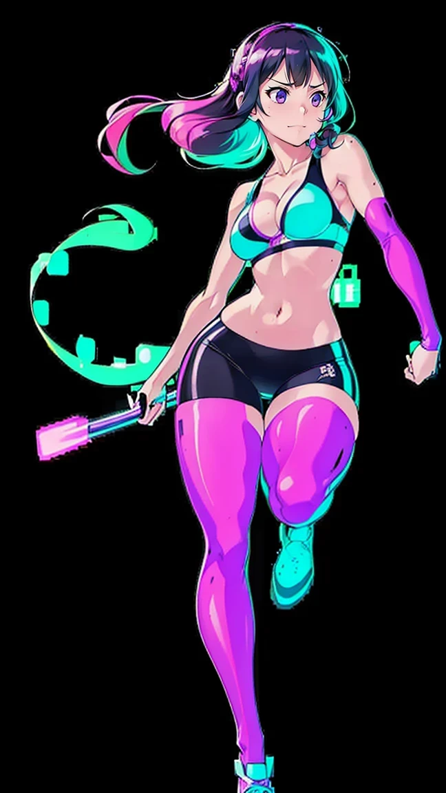 (Hinata Hyuga, Walking around the city, Very sensual, Older girls, In tight clothes, Cleavage, Big Ass, Thick legs, Training wear, Navel comes out, Long Hair, Rear speakers, Very realistic, View of the Cyberpunk City, Clearly defined lines, Neon Lights Very Sexy, 8k, 8k Very detailed), (Very delicate and beautiful), (masterpiece), (Better Quality: 1.0), (Ultra-high resolution:1.0), ((Synthwave Background Theme)),