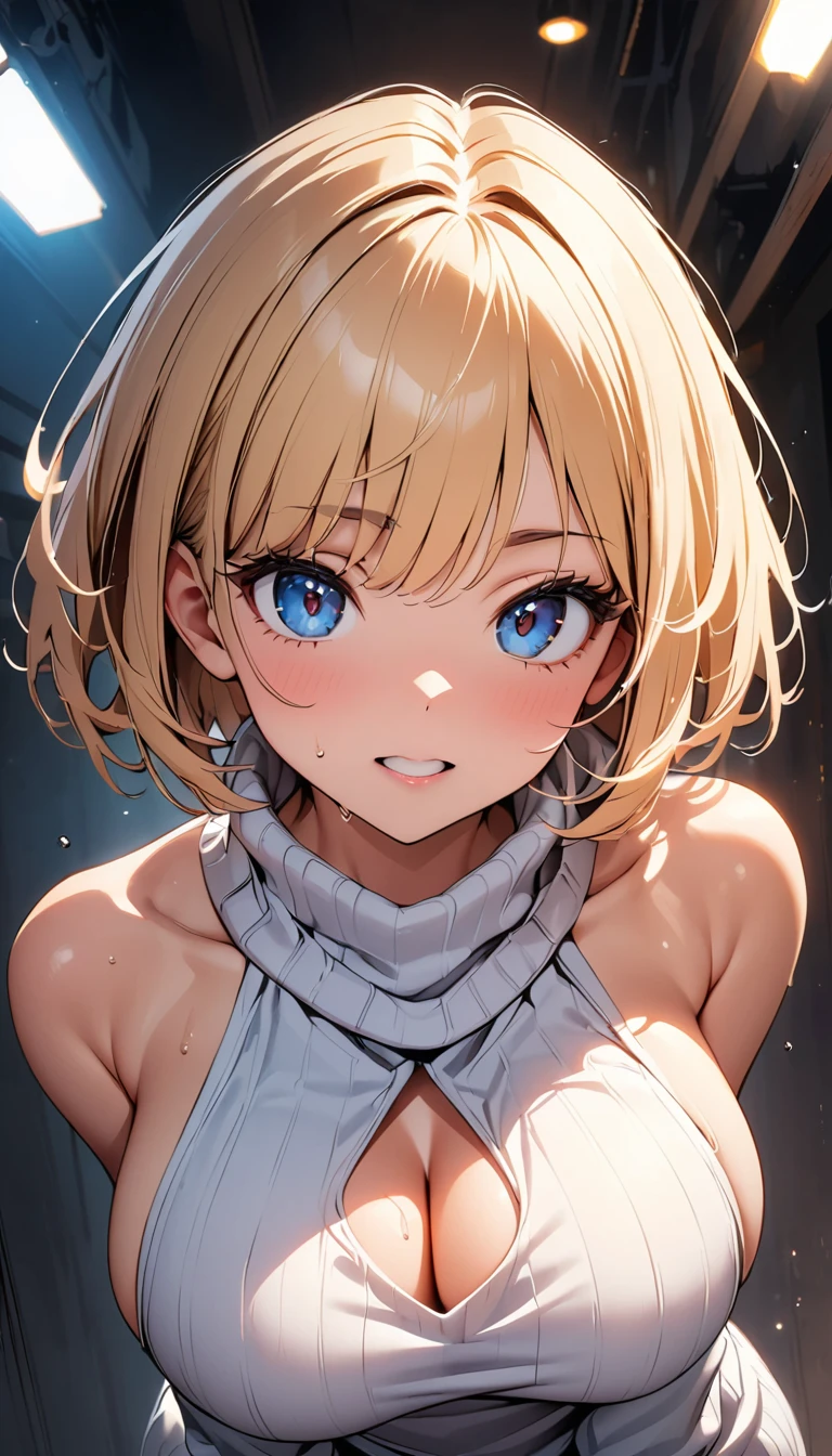(The perfect burp steam:1.7), 1girl,solo, curly hair, beautiful detailed eyes, (Perfect Eyes:1.2), (Blur the background), (White Breath:1.3), (A lump of breath from my open mouth:1.2), Composition from the navel up, grin