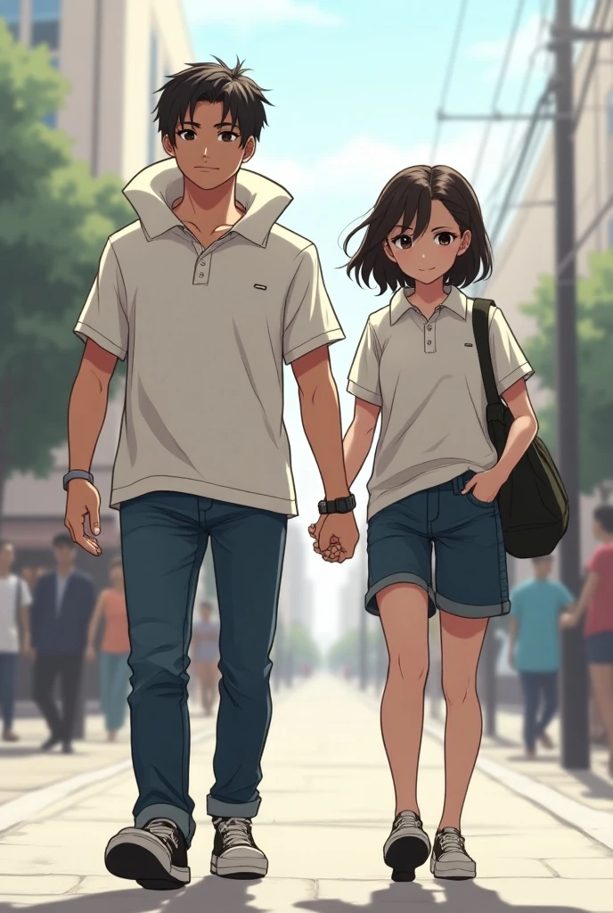 A couple walking hand in hand in the park
