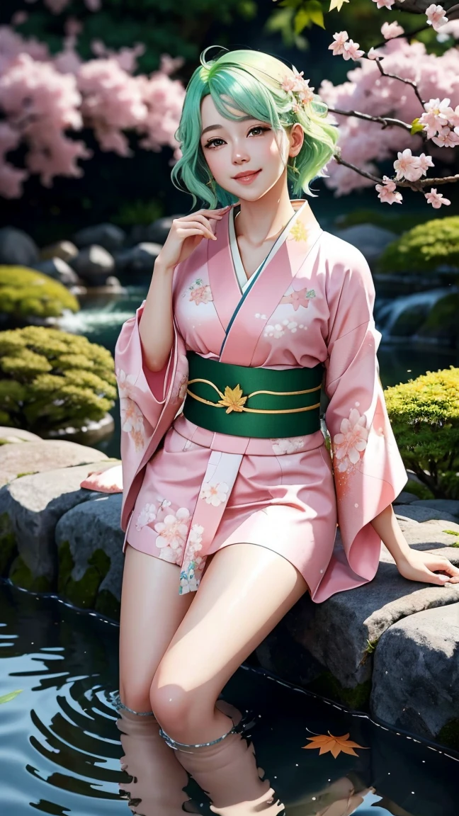 First visit、red kimono、traditional Japanese costume、Twelve Uniforms、beautiful kimono、adult-like、Furisode、kanzasi、hair adornments、snowscape、Winter scenery、Pink short cut hair、Pink hair color、Pink rabbit ears stick out of the head、Japan women、K-POP、kawaii faces、Small underwear、masutepiece、Crystal clear white skin、M-shaped legs、A pink-haired、Beautiful rabbit woman、Healthy five-fingered not ragged、Number of normal fingers、small tits、Shortcut Bob、M-shaped legs、不快感のないAnatomically correct number of fingers、Beautiful nose、beautidful eyes、posterior view、Raise your ass and street、Pink short cut hair、(8K, top-quality, ​masterpiece:1.2), (realisitic, Photorealsitic:1.37)、cute little、report、(A smile:1.15)、(smil)、tiny chest、（short-hair：1.2）、masuter piece、ピンクのShortcut Bob、realisiticなウサギの耳、ピンクのrealisiticなウサギの耳、頭から突き出ているウサギのrealisiticな耳、Pink hair、A beautiful girl with a bewitching atmosphere、Beautiful shaped hands、K-POP、Pink rabbit ears、1 girl in、report、​masterpiece、top-quality、realisitic、Hyper-detailing、absurderes、短いA pink-haired、Slender beauties、动态照明、hight resolution、foco nítido、depth of fields、(thick thight:1.0)、A slender :1.2，((Shortcut Bobの髪))、((k pop:1.3))，Highly detailed facial and skin texture、((魅惑的))，Anatomically correct number of fingers，Correct anatomy