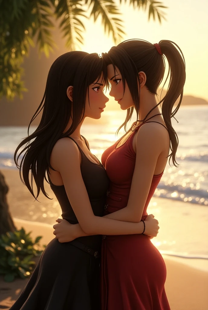 2, girls,2girls, azula left, elsa right, bikini, kissing, yuri