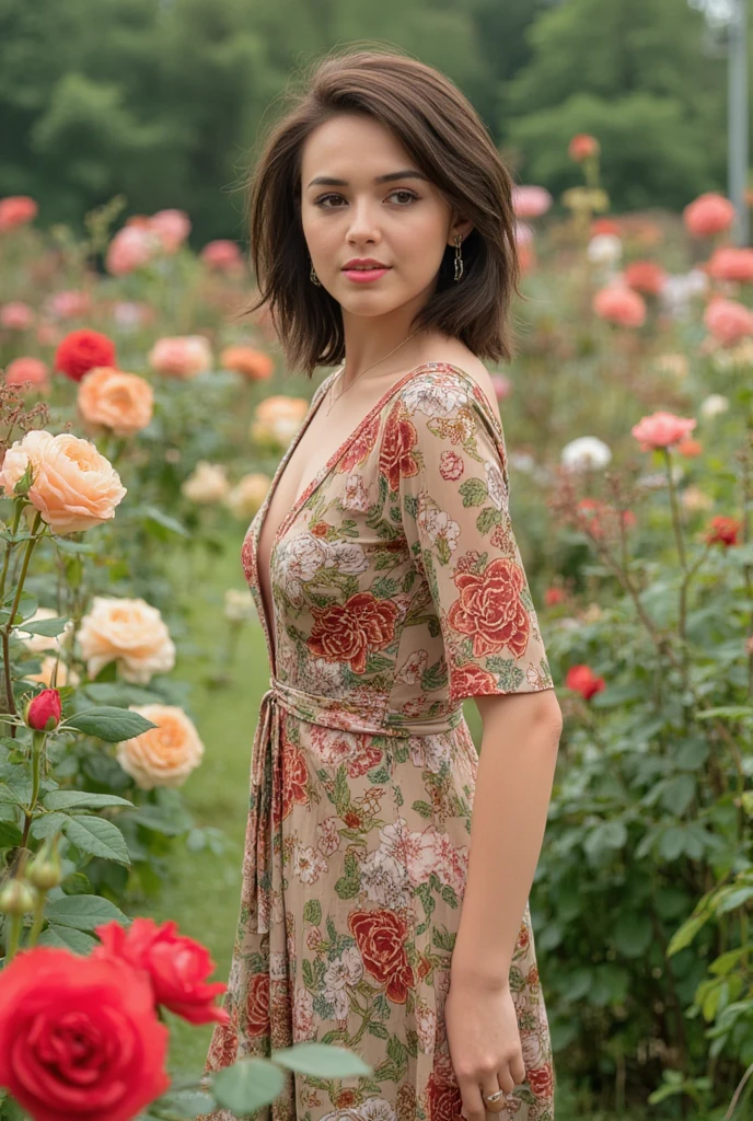 professional photo of tv_Alina_Sanko_M, , , serene expression, wearing an elegant colorful summerdress, walking through an ornate rose garden, noon, summer, colorful butterflies, ((cowboy shot)),, 8k resolution, highres, high detail, sharp focus, detailed skin, 8k uhd, bokeh, analog photography,