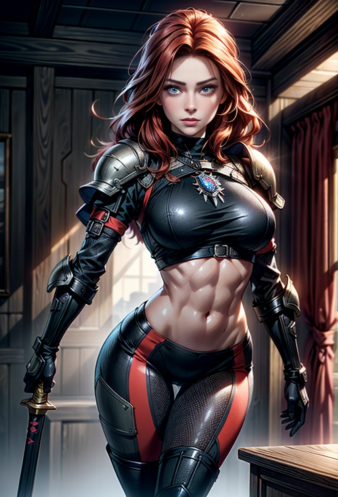 A muscular female warrior naked in the Simon Bisley style for the cover of Heavy Metal magazine