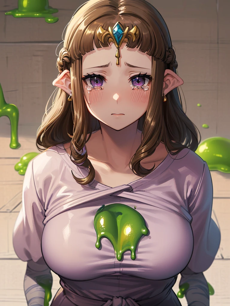 High resolution, Very detailed, perfect lighting, beautiful detailed eyes, ((masterpiece,Best Quality)), absurdities, alone, princess zelda, by the width, crown braid, Hair clip, pointy ears, Gloves without fingers, black gloves, smile, curves, nod, , deep neckline, deep neckline, black one-piece swimsuit with pink details, touching her breasts in a sexy way, close up, black hair, close up, pigtails with bangs, pigtails with bangs, touching her breasts in a sexy way, teal eyes, close up, pigtails with fringe