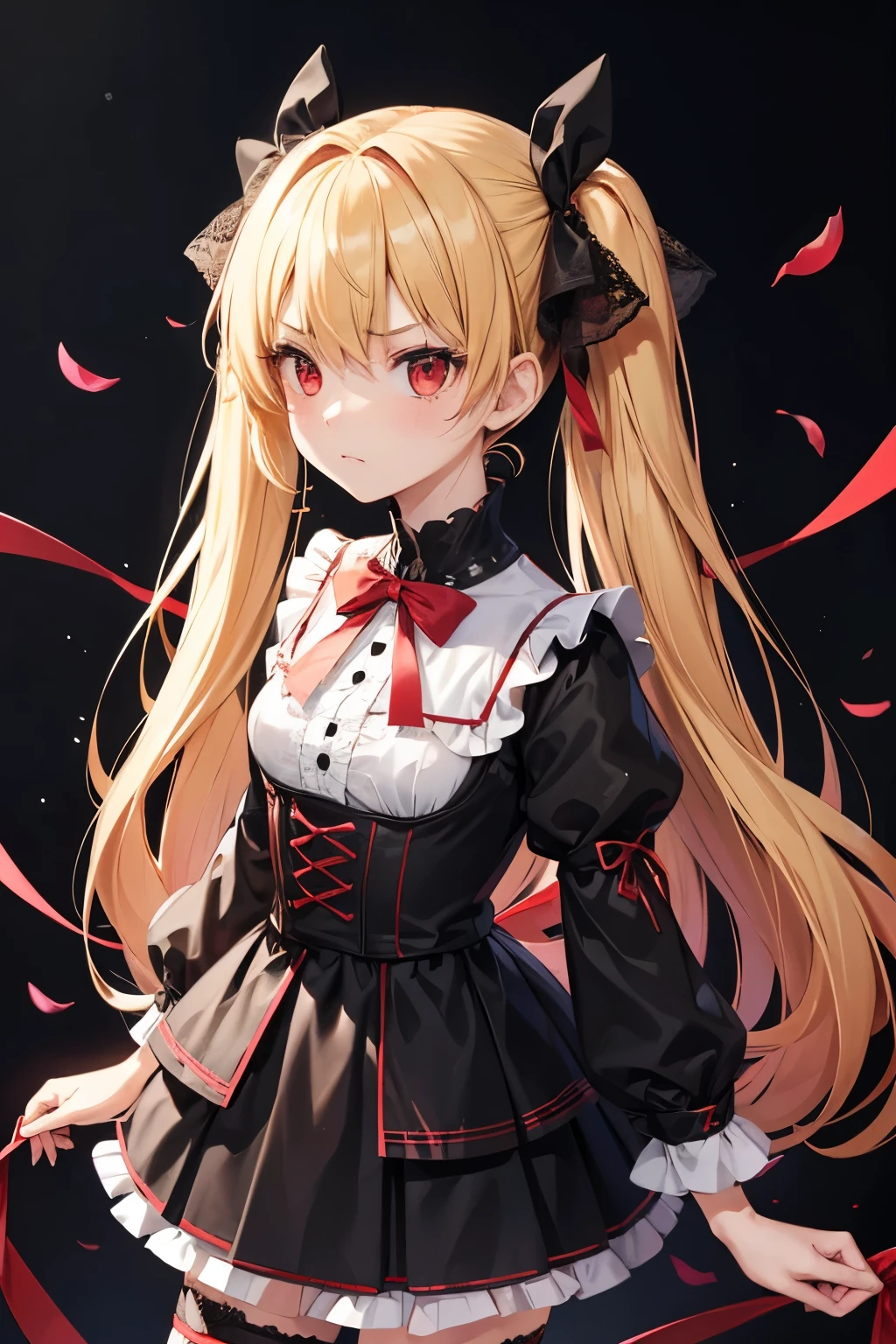 highest quality, masterpiece, angle from below, (blonde, big wavy hair)), ((20 year old girl with flashy makeup, eye shadow, long shadows, beautiful eyes, mascara, red lipstick)), ((blue large) vertical striped shirt, red super mini skirt, white apron, red beret)), ((black luxury lace panties, thighs, wareme)), ((red eyes)), (upper body)), ((annoying, blush)), ((waitress, waiter)), ((waitress, waiter, Carry Dishes)), Smooth Anime CG Art, Anime Girl with Red Eyes, Young Anime Woman,, Anime Girl Portrait, I'm Feeling, Get, Angry Stress, Tsundere, Sensational,
1 girl, beret