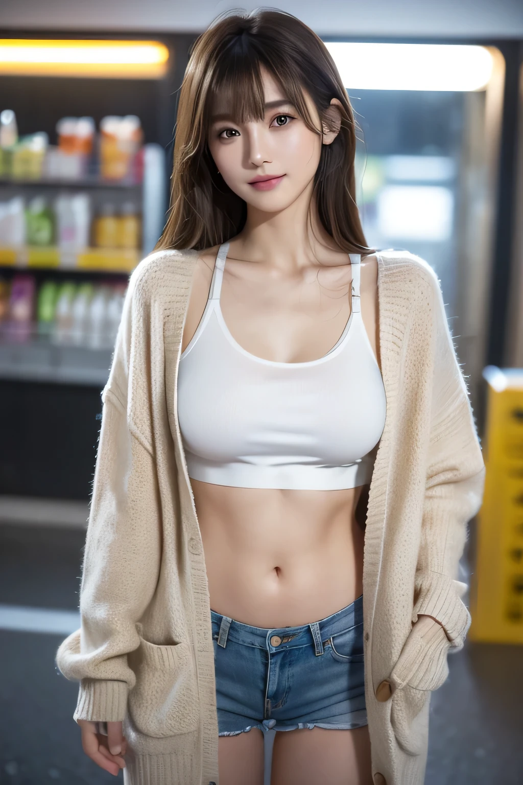 high resolution, RAW photo, photorealistic, (best quality, 8k, 32k, masterpiece, UHD:1.2), 1girl, solo, Photo of Erotic cute Hungarian model, medium hair, bottle, jacket, grey low-rise leggings, low-rise pants, showing panties line, mons pubis, navel, holding bottle, kindly smile, beautiful and detailed face, Beautiful and clear eyes, Delicate figure, charming look, charming figure, delicate body shape, slim, skinny body, flat chest, narrow waist, running in the park, looking at viewer