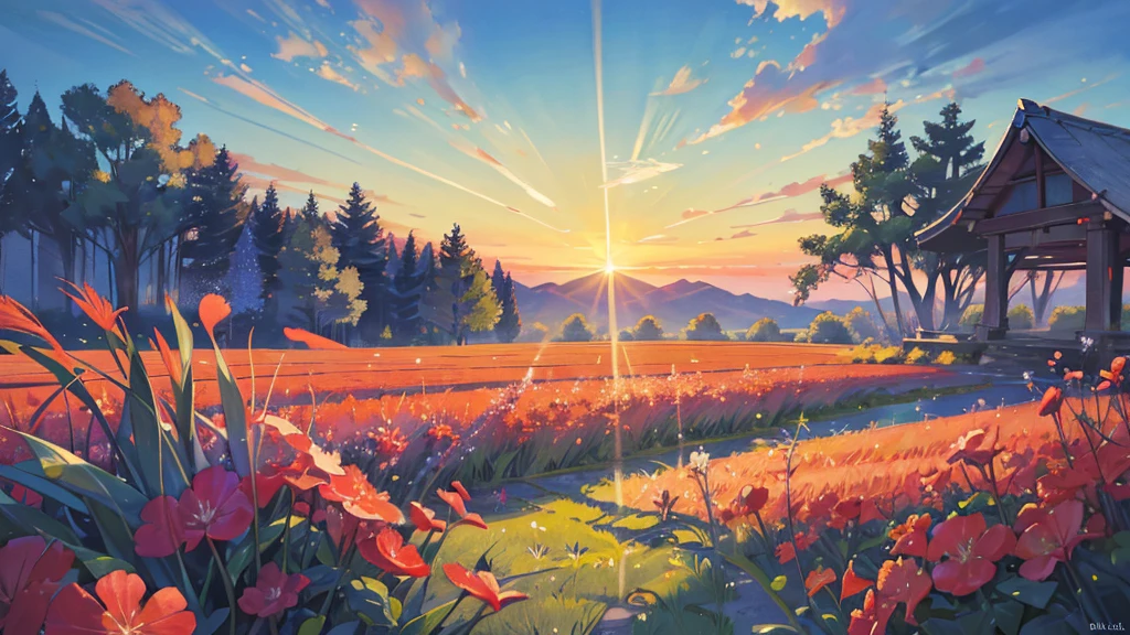 (masterpiece:1.2), Best Quality,Pixiv,  High Resolution , Super detailed, Depicting only landscapes without people （1.7）No humans appear,Humans not included,
Autumn field、Daikon n Field 、全面の畑に大根が生えている、 Japanese Countryside Scenery
Daikon is growing in the field all over the sky 、The beautiful light of the Spirit Sunset shines in 、 leaves The beauty of nature, magical effects of light, mysterious atmosphere, shadow composition, otherworldly experience