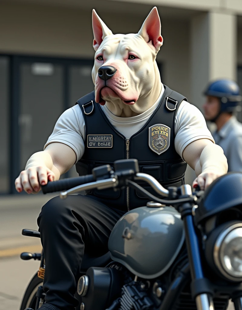 Firefighter carrying English bulldog