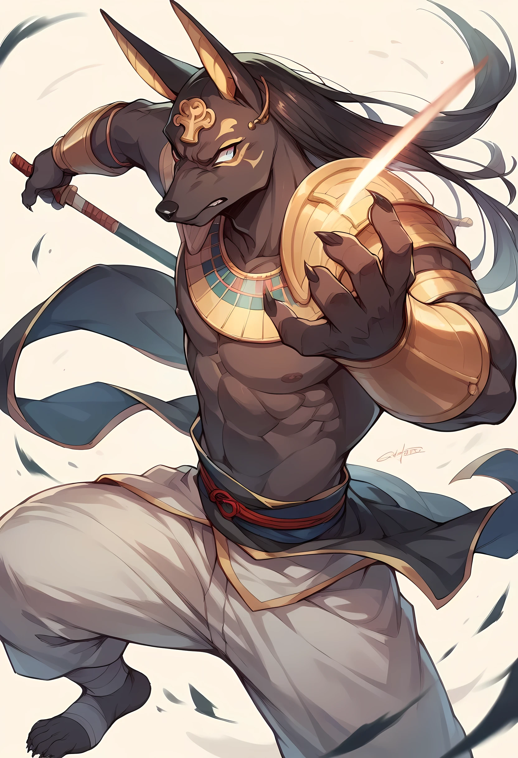Male, panther, demon hunter, whip, egyptian dungeon backgroundk