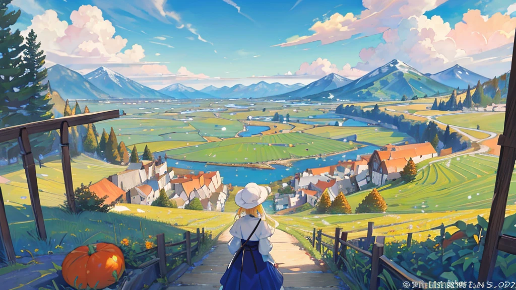 (masterpiece:1.2), Best Quality,Pixiv,  High Resolution , Super detailed, it makes you feel the calm and rich beauty of nature （1.7）No humans appear,Humans not included,
 under the gentle autumn sunlight 、 The landscape of a field where colorful vegetables have reached harvest is spreading out。
 sweet potatoes and pumpkins 、tomato、 cabbages and the like grow richly 、 white clouds float in the blue sky 。
In the background、 golden-dyed trees 々and beautiful mountains 々Standing tall、 depicting only landscapes that do not include people 。
This scenery is、 It makes you feel the beauty of nature that is calm and rich 。