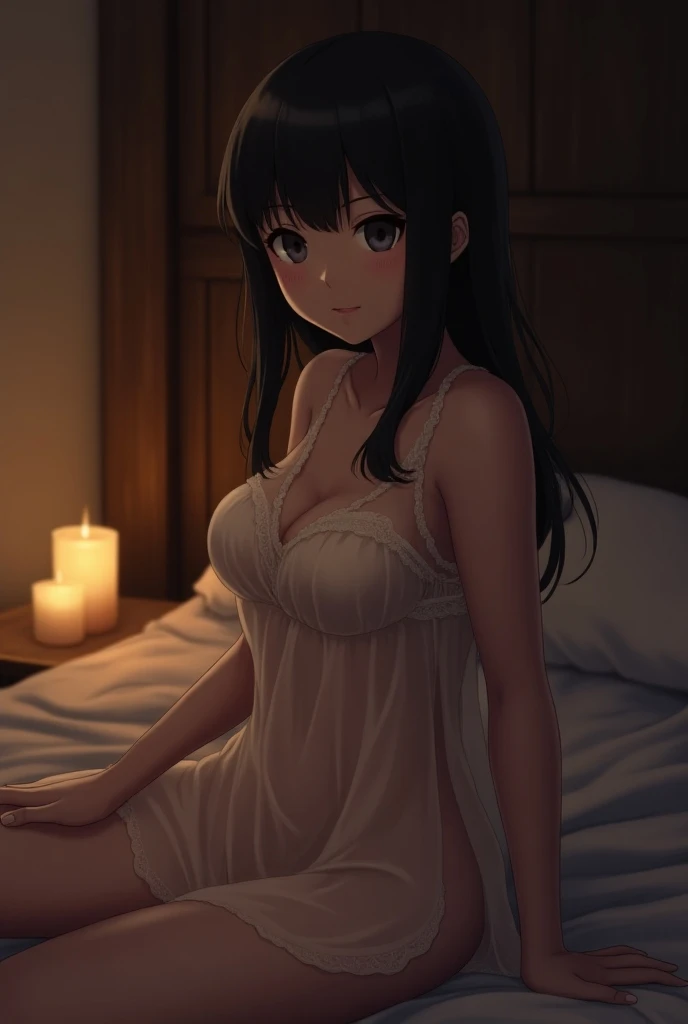 Girl，Big boobs，Good shape，shy，Holding a square candle，Simple and exquisite hair，Delicate fingers，Warm atmosphere，bedroom