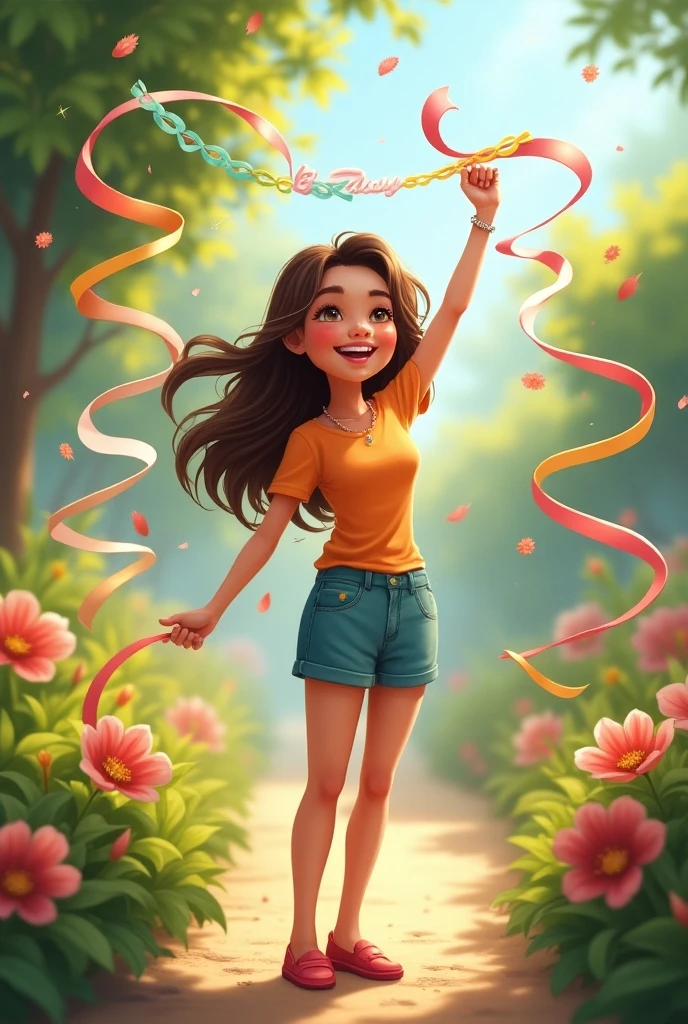 Illustration showing the growth process of a  girl at 18, and doing plastic activities like painting, singing and dancing on a cream beige background