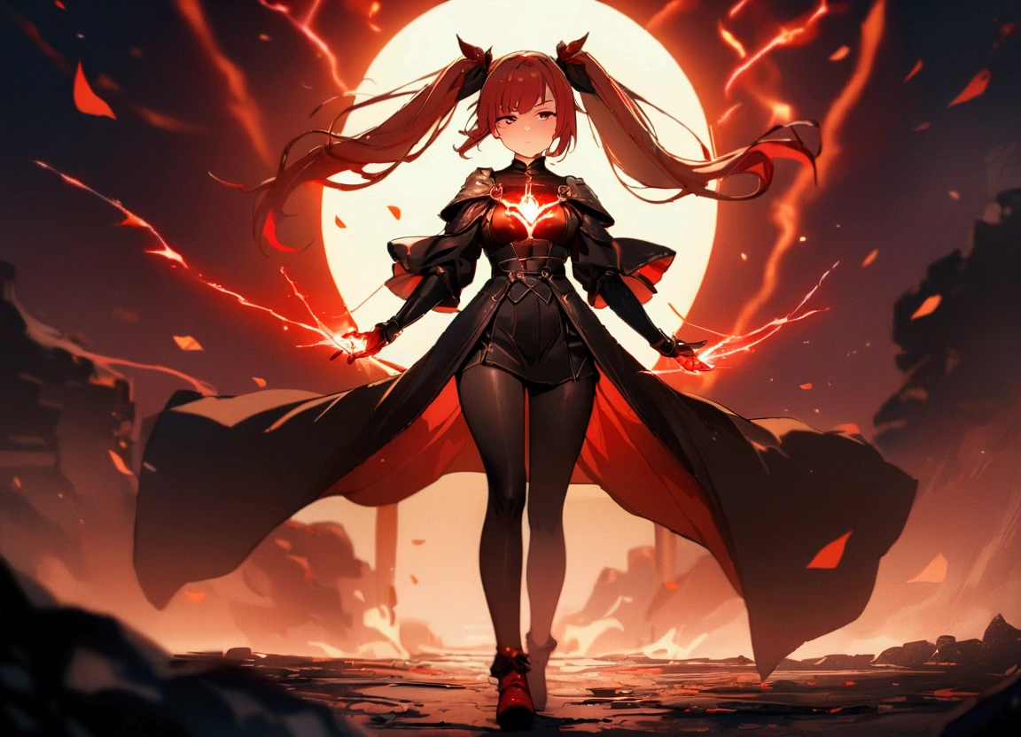 Dark night over the city, red moon, red moon with energy flow, energy tides, bad premonitions, scenery, do not want humans, there is energy flow, highly real, 4K, chiaroscuro, super high detail waiting to start