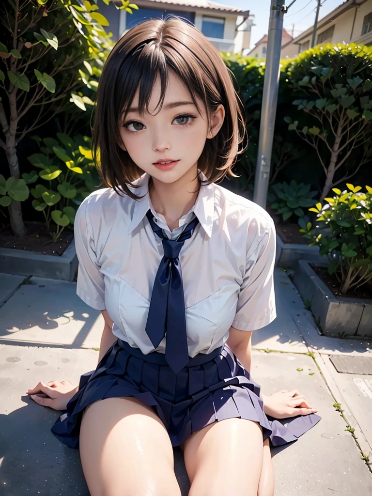 Kujikawa Def,Twin tails,school uniform,Seraph of the Black,Long sleeve,skirt,Knee socks,jewelry,Earrings,Straddle,
Highest quality, Very detailed, masterpiece, Absurd,8k, photoRealistic, Realistic,Detailed skin texture,Detailed pupil,High resolution,Natural light,
One girl,alone,(Happy:1.1),(smile:1.2),short hair,Brown Hair,(Angular face:1.2),Shining Face,Large Breasts, Tight waist, Lip Makeup,Wet shirt,Spread your legs,(I can see her panties:1.5)Bra is visible,
