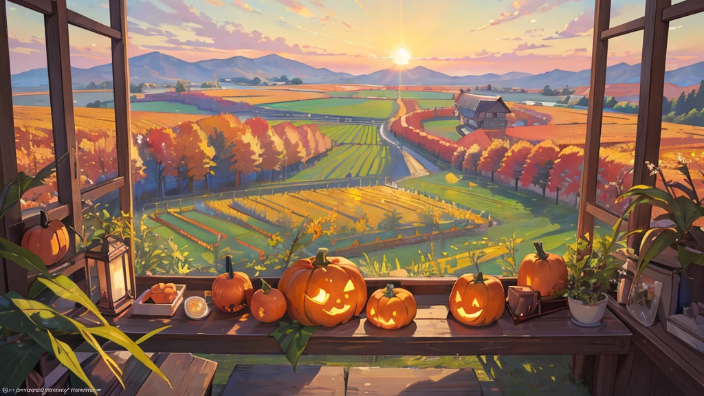 (masterpiece:1.2),  best quality,Pixiv,  High Resolution , Super detailed, Depicting only landscapes without people （1.7）No humans appear,Humans not included,
Autumn field、Pumpkin patch、Japanese countryside scenery、There are pumpkins growing in front of me
Mori Sora、The beautiful light of the Spirit Sunset shines in 、 leaves, natural beauty, magical light effects, mysterious atmosphere, shadow composition, otherworldly experience