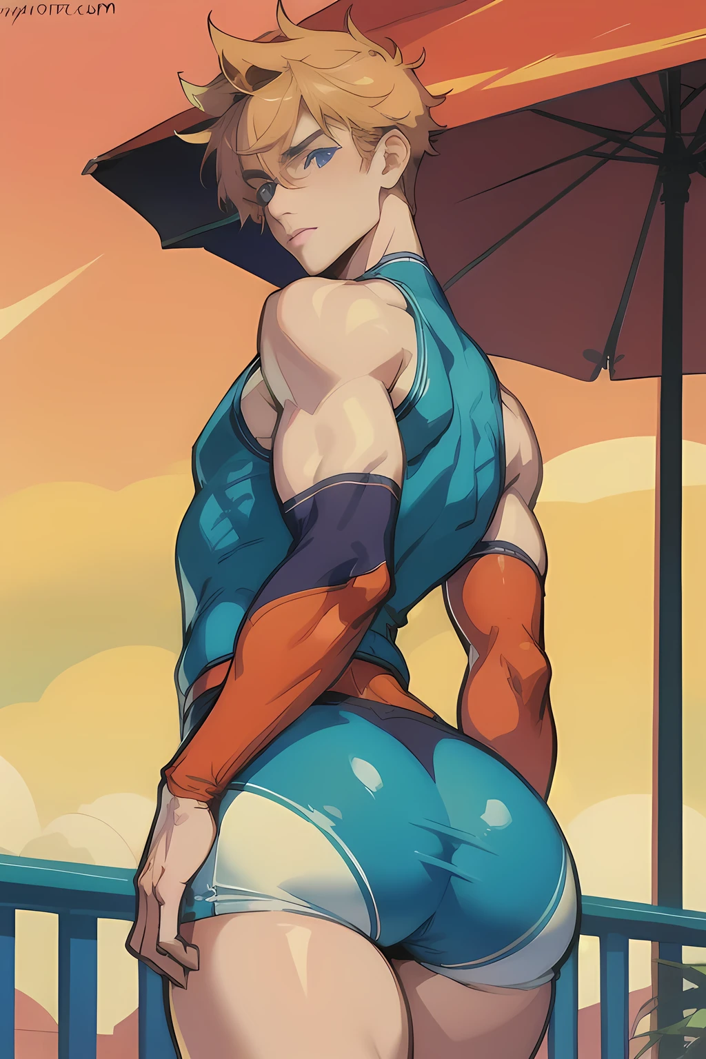 Masterpiece, oil painting, in the style of Caravaggio, ((young guy)) a pearl diver, swims to a pearl in a shell, wearing only a short loincloth, a thin rope between his buttocks, Hispanic youth, Back view
