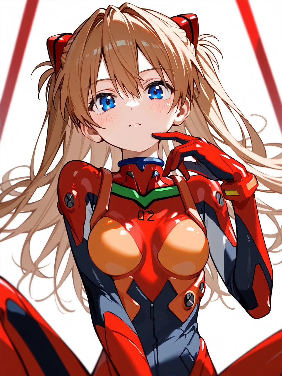 masterpiece, best quality, very aesthetic, absurdres, newest,1girl,upper body,Condom in mouth, double V gesture,blush,tear in eyes,white_sweat in face,embarrassed,cum,,souryuu asuka langley, neon genesis evangelion, rebuild of evangelion, plugsuit, pilot suit, red bodysuit,,in bedroom