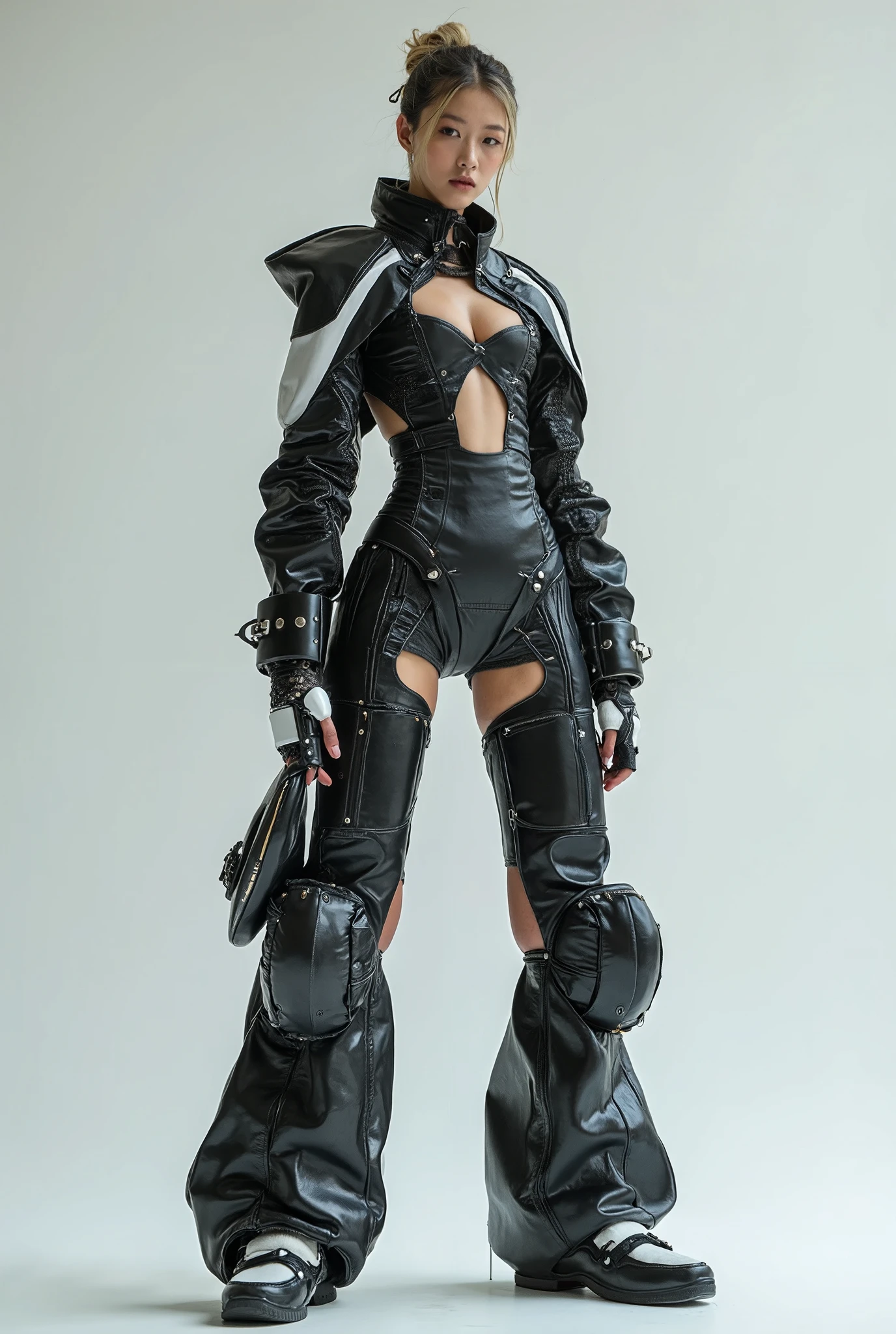 Fantasy cyberpunk world,1 Mechanical Miracle,Robots defend world order;Samurai mechanical armor,Equip transparent weapons,Streamlined black and red design,wearing in black cloak,A big part of a 1-person robot,Art of the highest quality,8K ultra-high resolution,动态照明,cinematic splendor,Vibrant colors,Wearing a cyberpunk space helmet,Luminous mechanical protective mask,Future high-tech tactical helmet,Steel Mechanical Armor