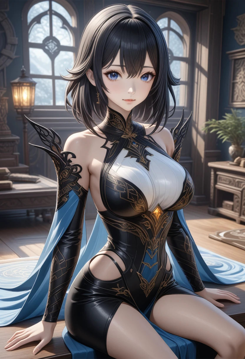 A close-up of a lingerie woman sitting on a couch, Japanese goddess, beautiful seductive anime woman, seductive anime girl, Guweiz, Guweiz-style art, a beautiful empress of fantasy, cleavage, wlop and sakimichan, beautiful detailed body and face, sexy girl, really big bust, hyperdetailed Asian, Enchanting, Baroque, Furry, lower body shot, Simulation,  Flat, game item, colorful colors, McBling, acent lighting, ultra realistic, photorealistic, octane render, unreal engine, hyper detailed, volumetric lighting, hdr, octane rendering, fantasy 4k 8K