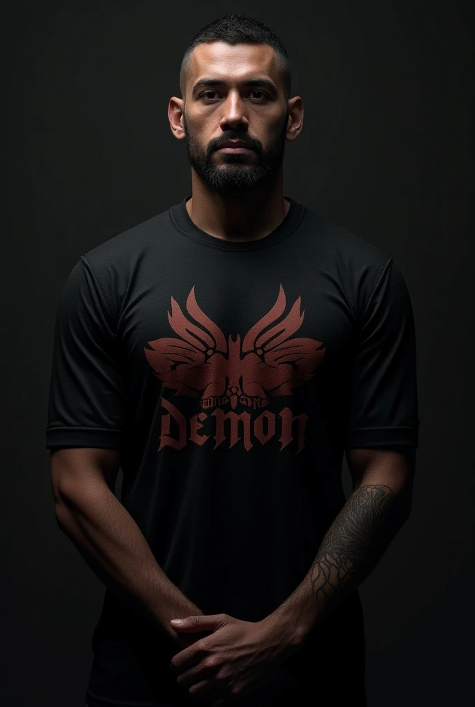 A person wearing an Esports jersey, back with the lettering: DEVIL, is wearing
