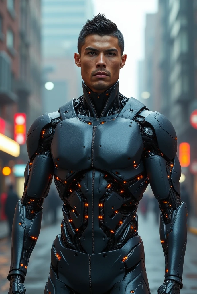 Man Half Cyborg: Perched atop a towering building in the heart of an abandoned city, a man with half his body replaced by sleek, gleaming cybernetic parts stood sentinel. His human eyes glowed with an intense focus as he scanned the desolate urban landscape below, the neon lights of the cyberghetto reflecting off his metallic skin.
Top of Building: At the very pinnacle of the skyscraper, overlooking an abandoned city, a solitary figure could be seen. The man, dressed in rags and with a melancholic expression, stared out into the night, away from the bustling, chaotic scene of the cyberpunk metropol