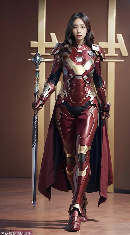 Full Body Photo. Studio Background. 8k HD good quality image. Hot Korean woman has an ideal body, big breast, big butt, sexy wavy body, straight long hair, wearing a pink Iron Man armor without the helmet. FULL BODY FROM HEAD TO TOE. Standing in a FULL HEIGHT FROM HEAD TO TOE. 

The picture must show a complete head to toe picture of the hot Korean