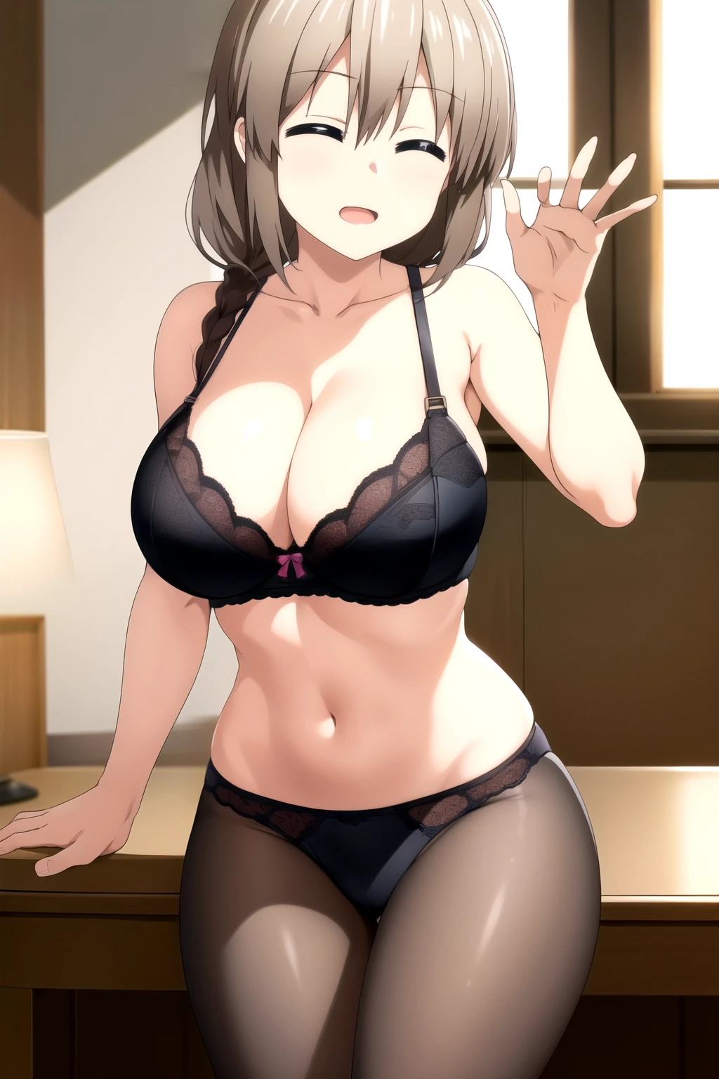 masterpiece,  High Resolution , TsukiUzakiR4, Eyes closed, Big Breasts,  bra,