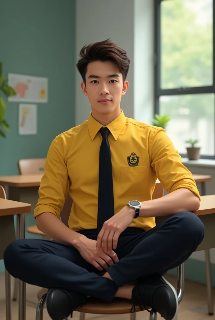 handsome young man, mischievous smile,