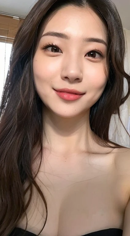 masterpiece, Best Quality, 8k, Ultra-dense skin,  Perfect Anatomy, upper body, cute,1 girl, face close-up,Rika Adachi,Jet black hair, straight hair, oily, shiny skin,Smooth Skin, watch viewers,Sharp focus,Focus, lying in bed,nude,Expose,18 years old,A seductive smile,double eyelid,Fine grain, excited , sexy pose,erotic,