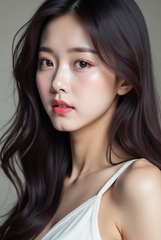 Korean woman (masterpiece, pretty people, corrupt smile), virtual youtube, detailed skin texture, sensational hair and expressive eyes very beautiful and voluptuous