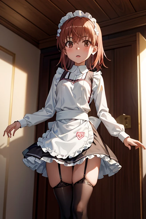 masterpiece, best quality, nsfw,
1girl, view from below,
lift up the skirt, white dress, white , red hair, embarrassed face,
a lot of sweat, bedroom, late night