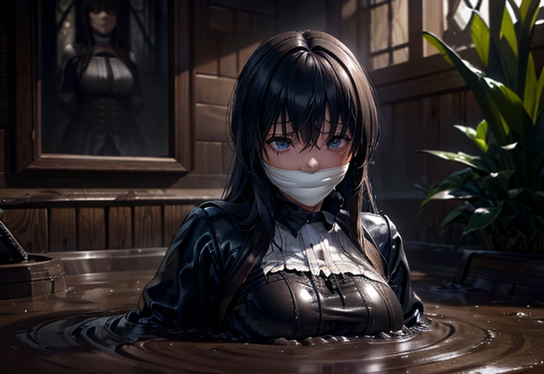 six girls, Slightly High Resolution , tears, Wet, Student Uniform, uniform, dark, Sink, blue Swamp, Sink, Drowning, Sticky, Muddy, Sticky, (Best Quality,4K,8k, High Resolution ,masterpiece:1.2),Ultra-detailed,(Realistic,photoRealistic,photo-Realistic:1.37),(Complex,Advanced Details:1.4), dramatic lighting,Whimsical atmosphere,(dark fantasy,gothic:1.2),dramatic,dark,Unlucky,gag,