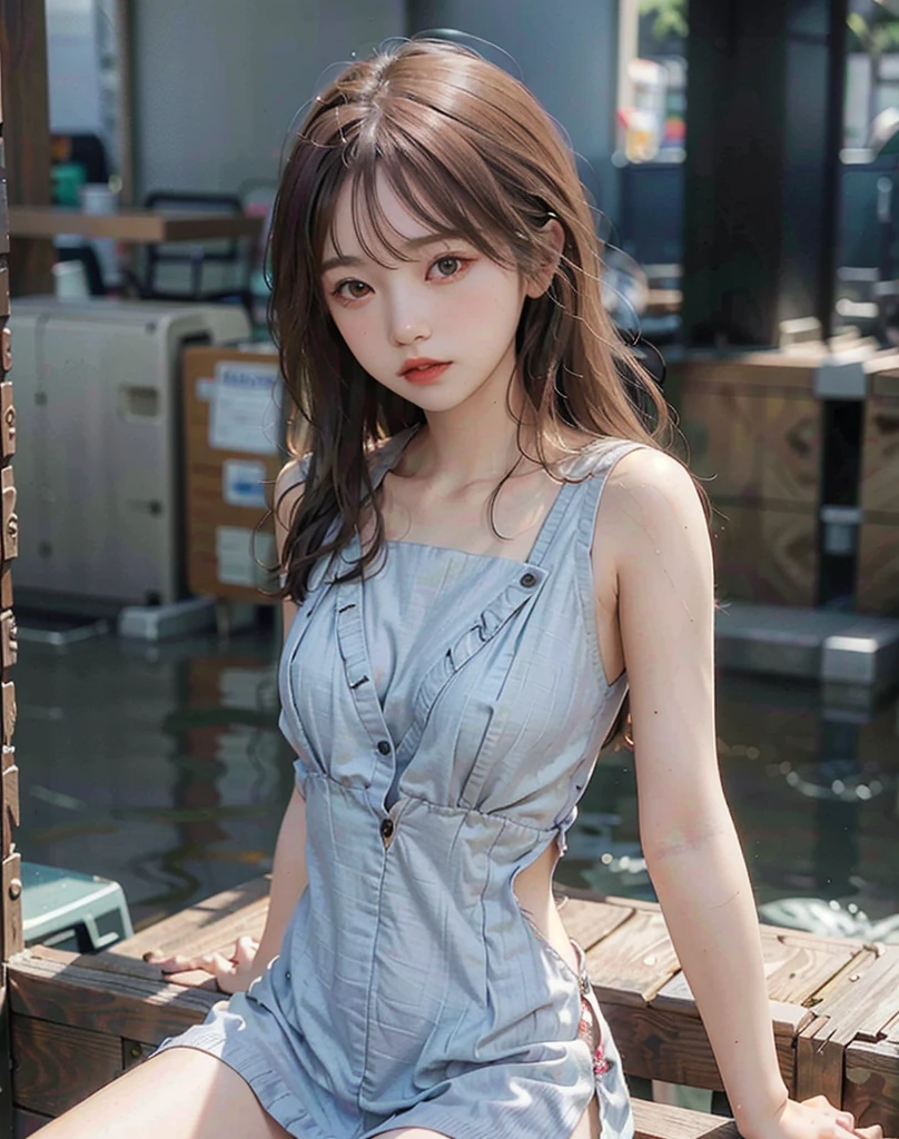 Breast Exposure, 8k, (Original Photo), (Best Quality), (Photorealistic 1.4), Realistic Skin Texture 1girl, cute, double eyelids, bangs, full body, petite, thin legs, (slim body), slim, smile, headwear, earrings, necklace, look at the audience, facial focus, depth of field, club, (bust lens: 1), bokeh,,